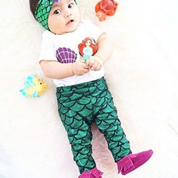 Infant Baby MERMAID Outfit - Top, Pants, Headband BRAND NEW Size 6M-12M - Picture 4 of 7